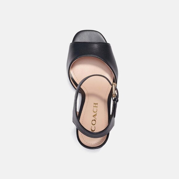 Coach Marla Sandal Women's Size 9.5 Black Leather Buckle Square Toe Block Heels - Picture 4 of 5